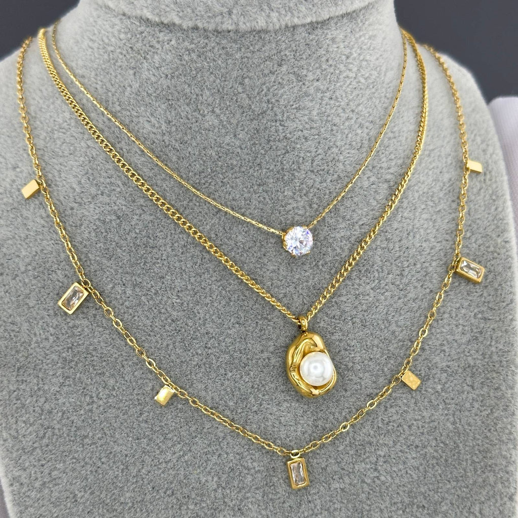 Collier Acier Inoxydable Plaqué Or 18K avec Pendentif Perle, Chaîne 40cm + 5cm avec Extension 5cm, Fermoir Pince de Homard, Étanche