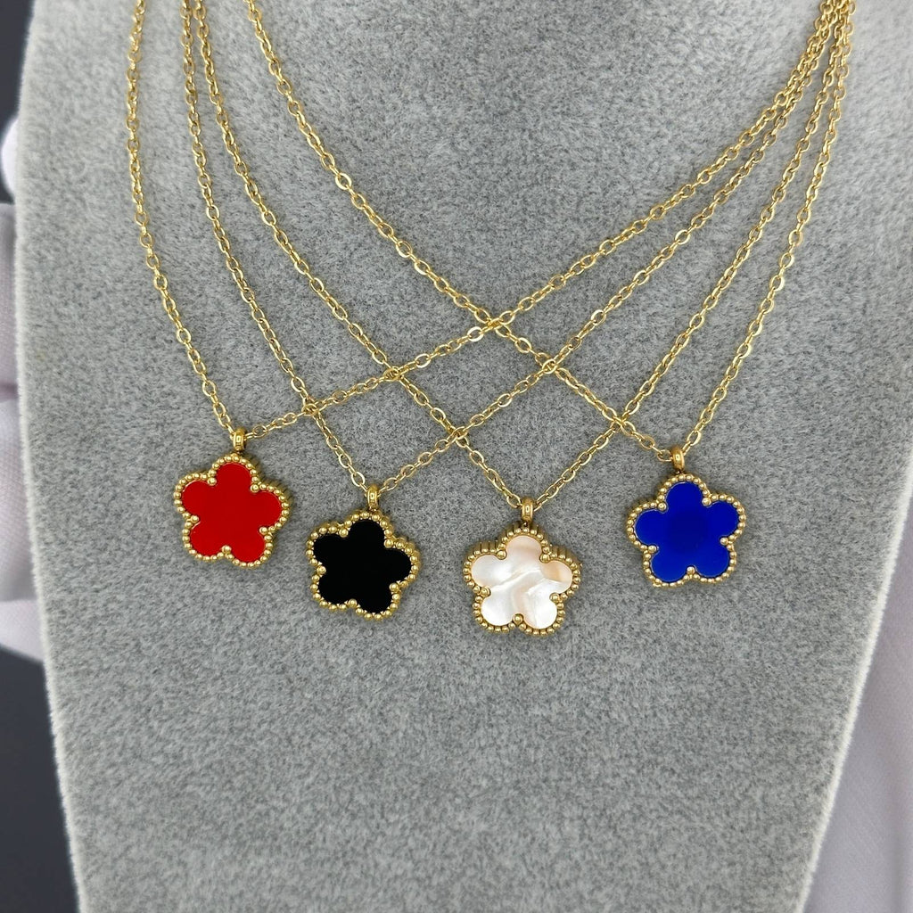 Collier Fleur MaRab, Acier Inoxydable Plaqué Or 18K, Pendentif Trèfle, Étanche Hypoallergénique, Chaîne 41cm avec Extension 5cm