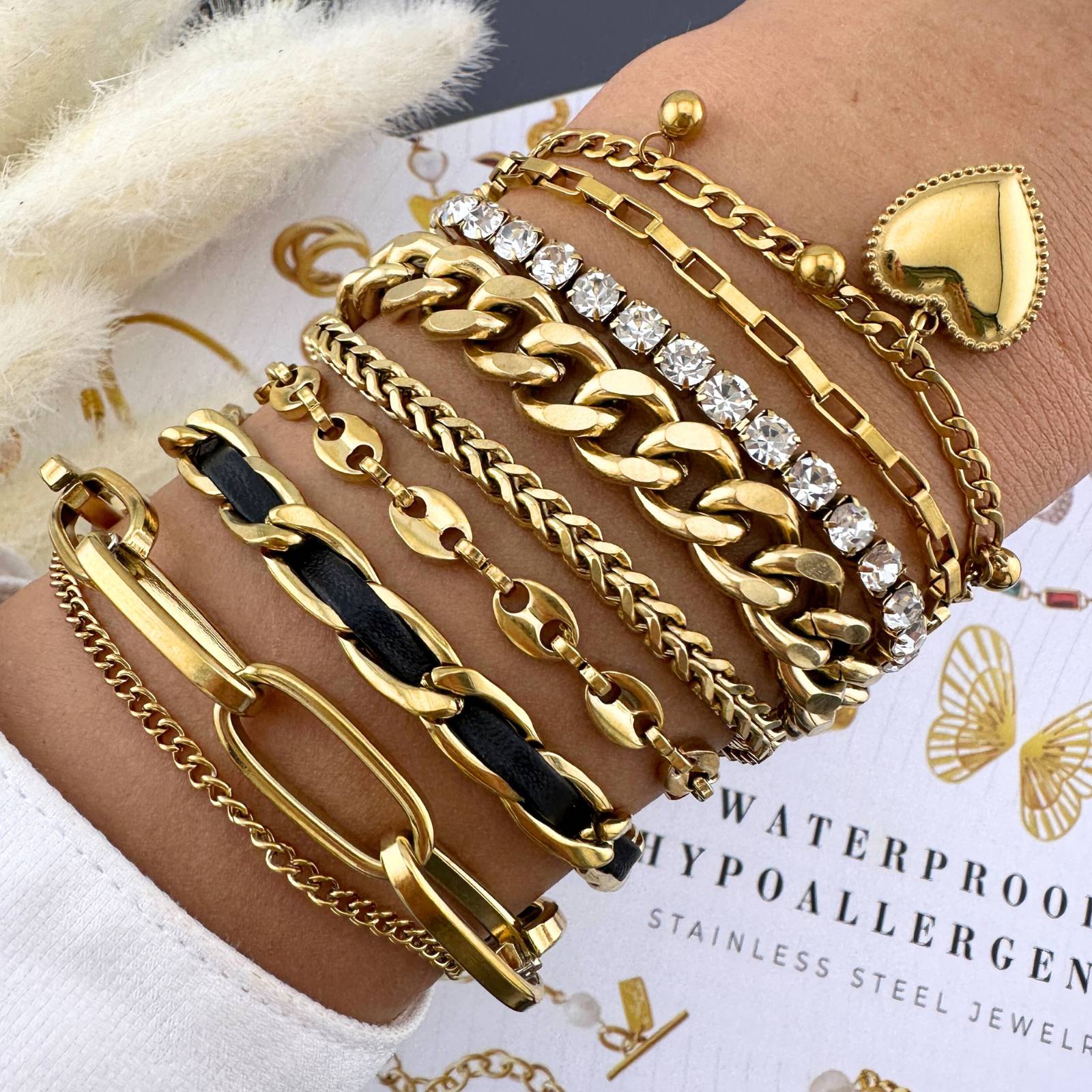 Bracelet de Tennis, Acier Inoxydable Plaqué Or 18K avec Zircone Cubique, Étanche et Hypoallergénique, Longueur 16 + 5 cm