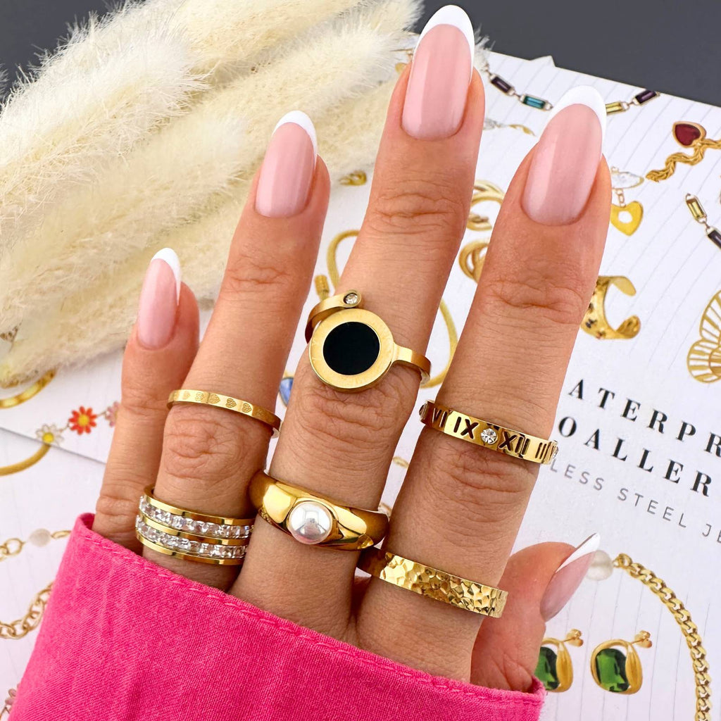 Bague en Acier Inoxydable Plaqué Or 18K avec Zircone Cubique, Double Rang de Cristaux, Taille 8, Étanche et Hypoallergénique