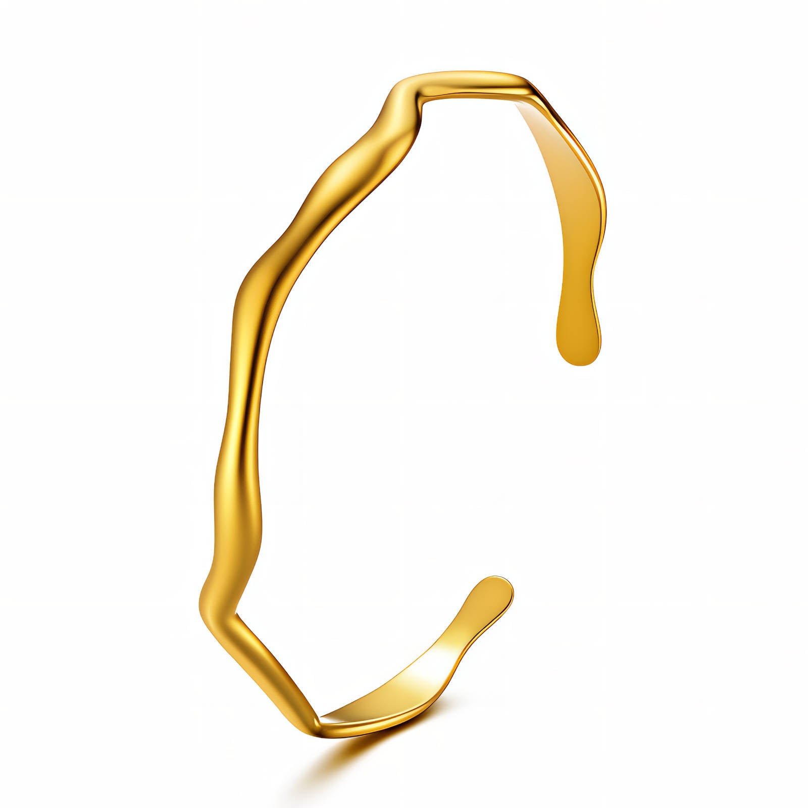 Bracelet Feuilles, Acier Inoxydable Plaqué Or 18K, Étanche Hypoallergénique, Design Ondulé, Diamètre 5,5 cm, Largeur 0,5 cm