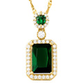 Collier en Acier Inoxydable Plaqué Or 18K avec Pendentif en Zircone Cubique Vert Émeraude, Bijou Étanche et Hypoallergénique, Chaîne 41cm + 5cm