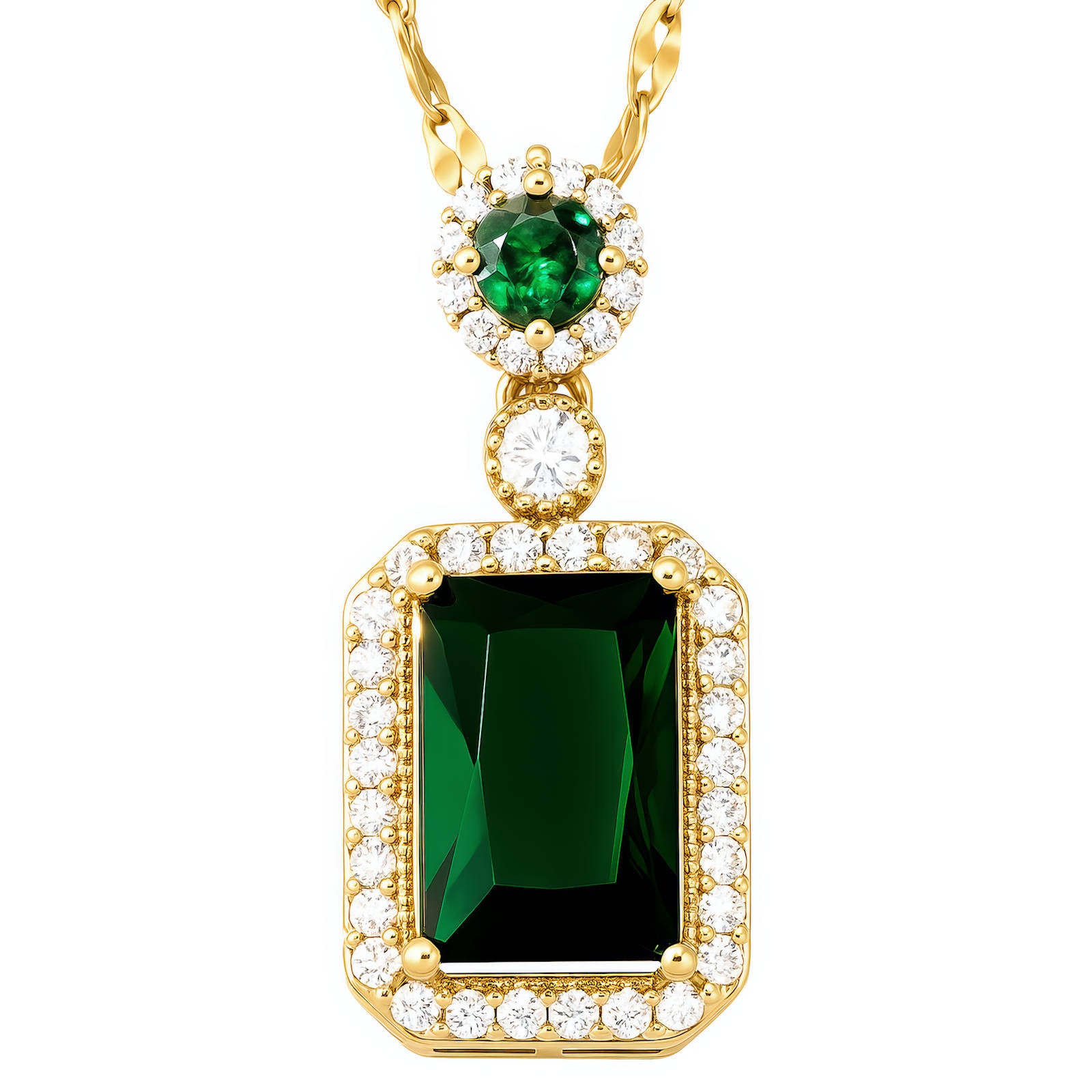 Collier en Acier Inoxydable Plaqué Or 18K avec Pendentif en Zircone Cubique Vert Émeraude, Bijou Étanche et Hypoallergénique, Chaîne 41cm + 5cm
