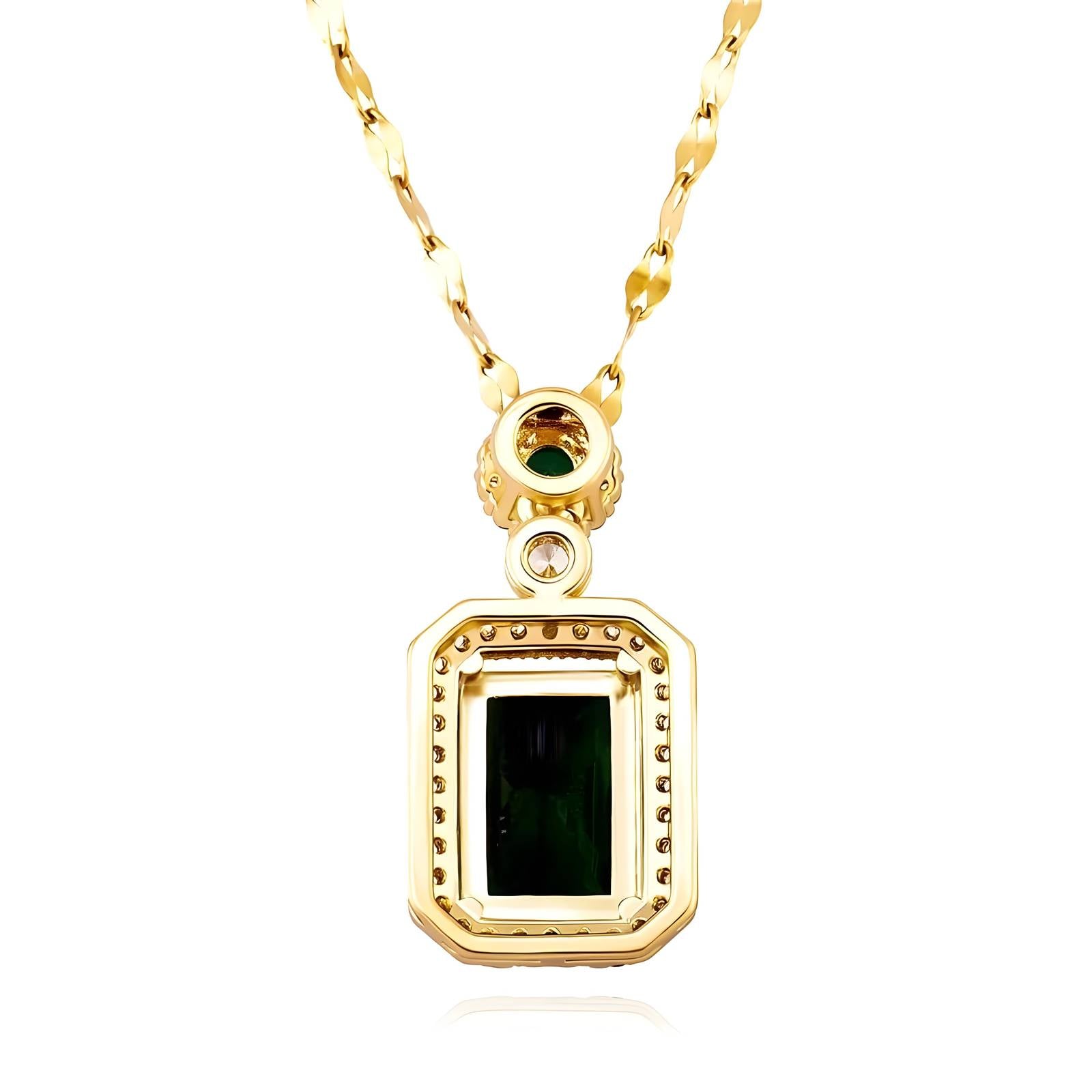Collier en Acier Inoxydable Plaqué Or 18K avec Pendentif en Zircone Cubique Vert Émeraude, Bijou Étanche et Hypoallergénique, Chaîne 41cm + 5cm