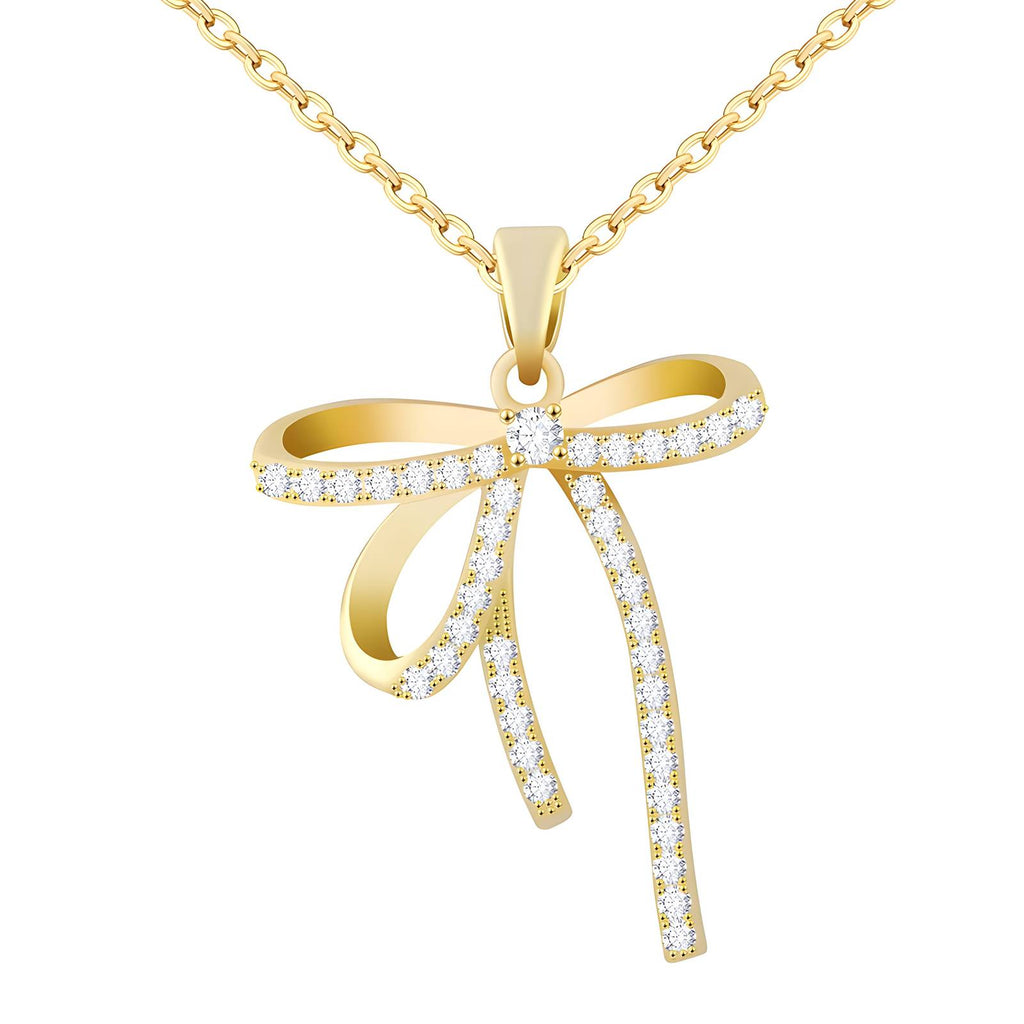 Collier pendentif nœud en acier inoxydable plaqué or 18K avec zircone cubique, longueur de chaîne 41cm + 5cm, imperméable et hypoallergénique.