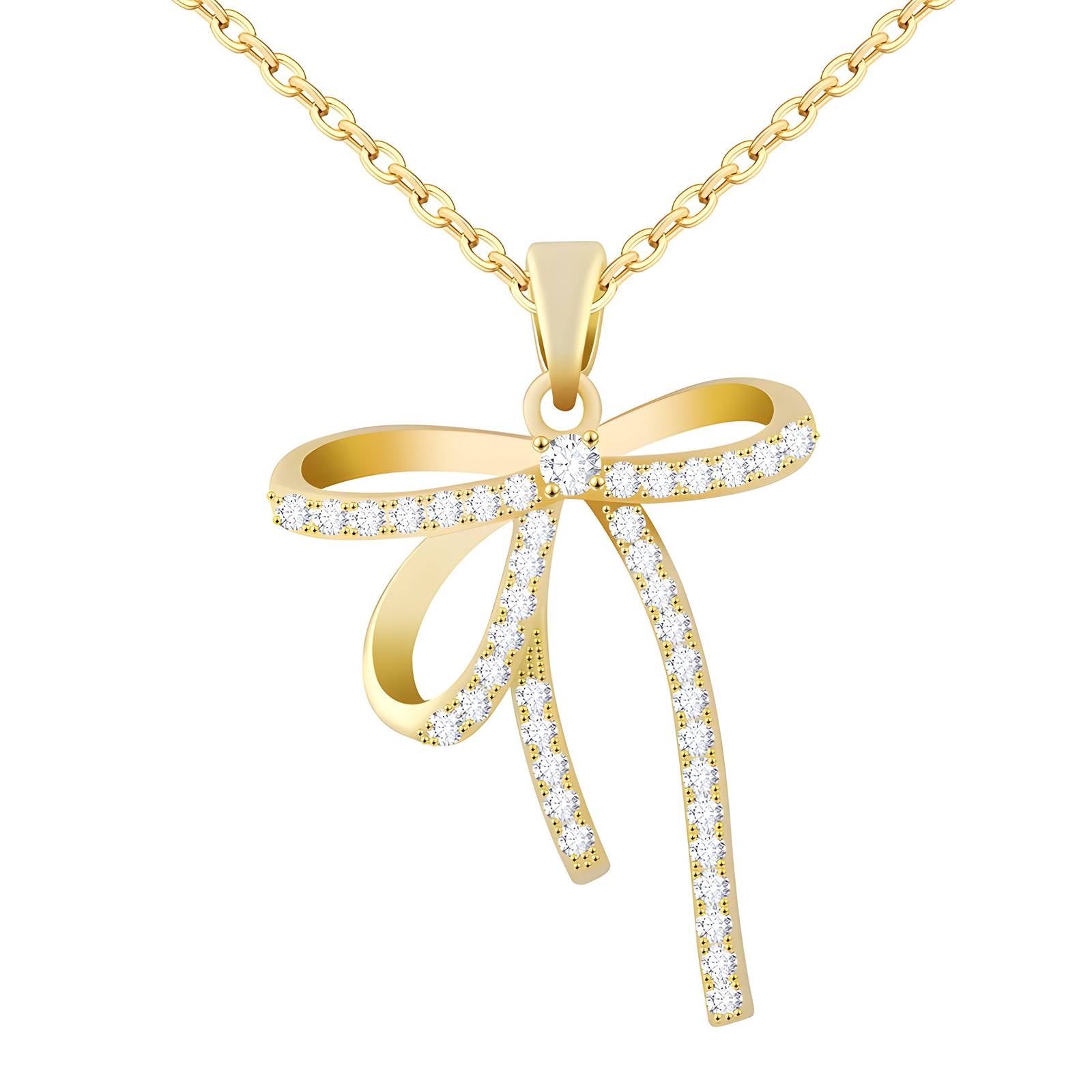 Collier pendentif nœud en acier inoxydable plaqué or 18K avec zircone cubique, longueur de chaîne 41cm + 5cm, imperméable et hypoallergénique.