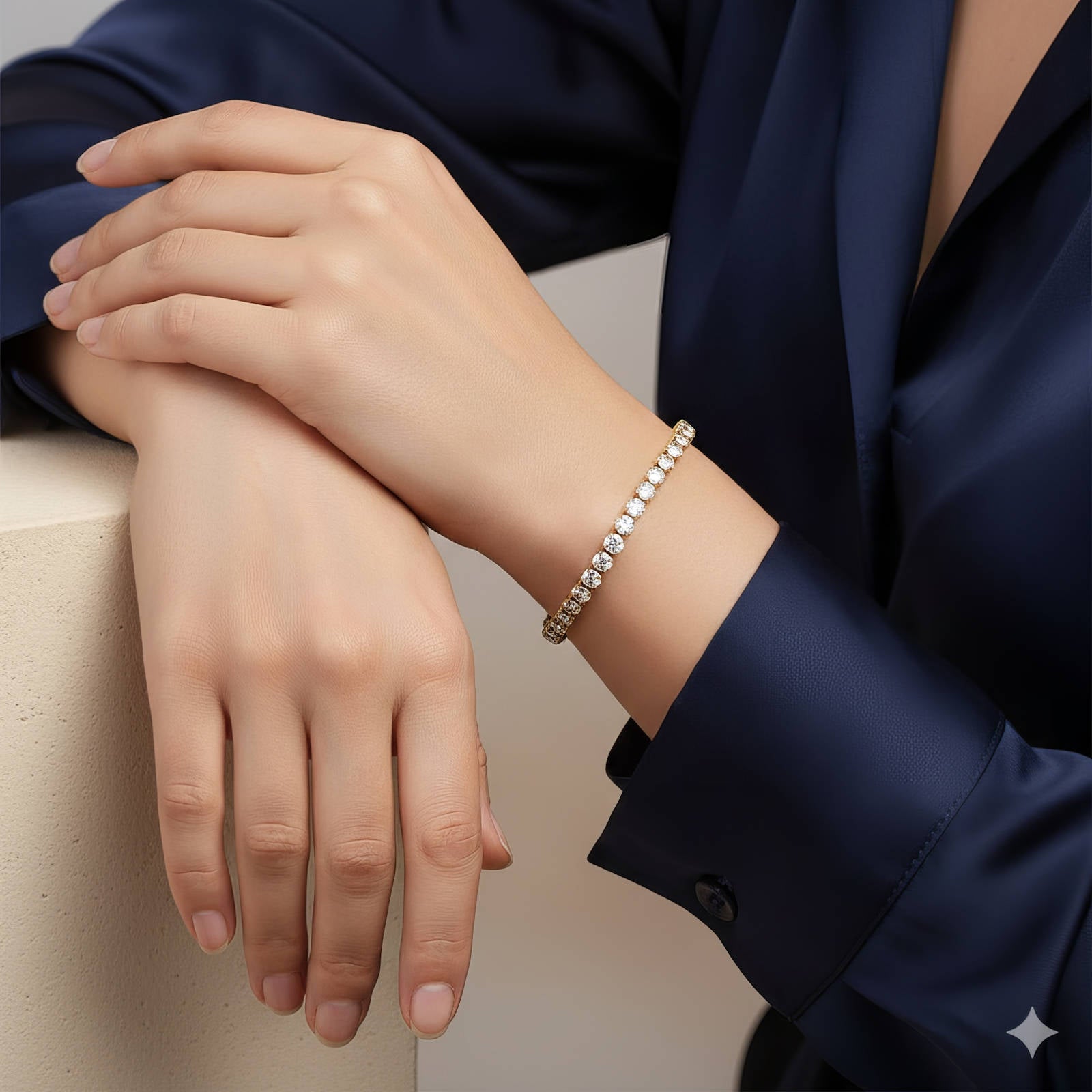 Bracelet de Tennis, Acier Inoxydable Plaqué Or 18K avec Zircone Cubique, Étanche et Hypoallergénique, Longueur 16 + 5 cm
