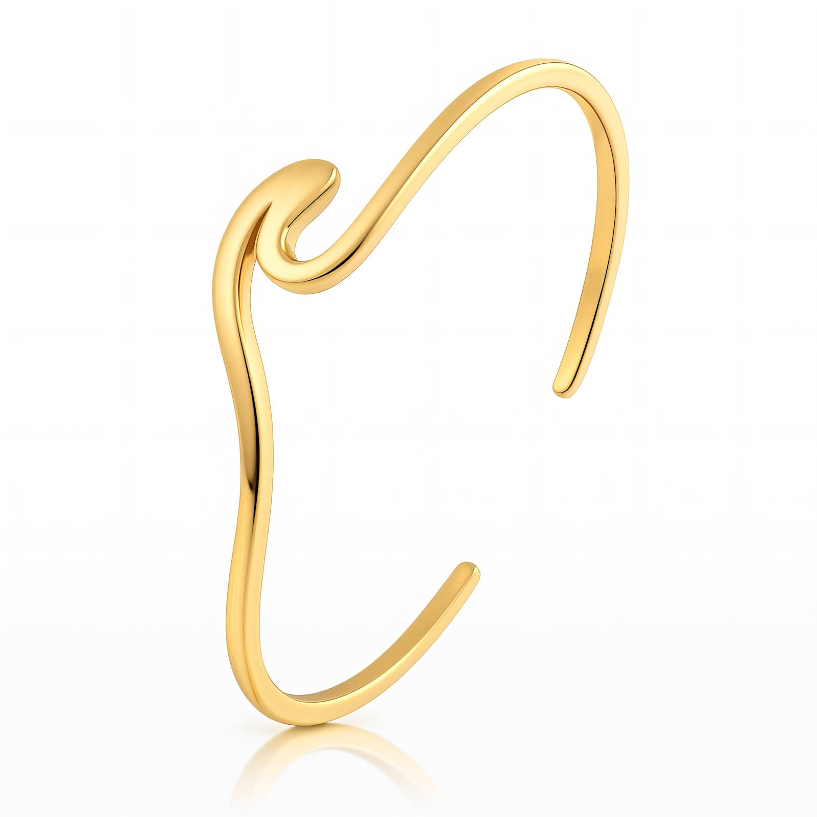 Bracelet en Acier Inoxydable Plaqué Or 18K, Manchette Vague Étanche Hypoallergénique, Diamètre 5,5 cm, Largeur 2 cm, 7g