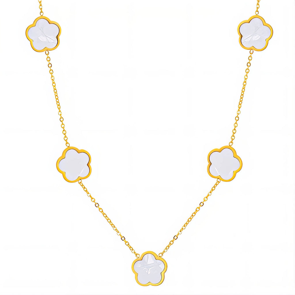 Collier Fleurs, Acier Inoxydable Plaqué Or 18K, Motif Trèfle Vert, Chaîne 43cm avec Extension 5cm, Étanche Hypoallergénique Matière : Acier inoxydable, Plaquage or