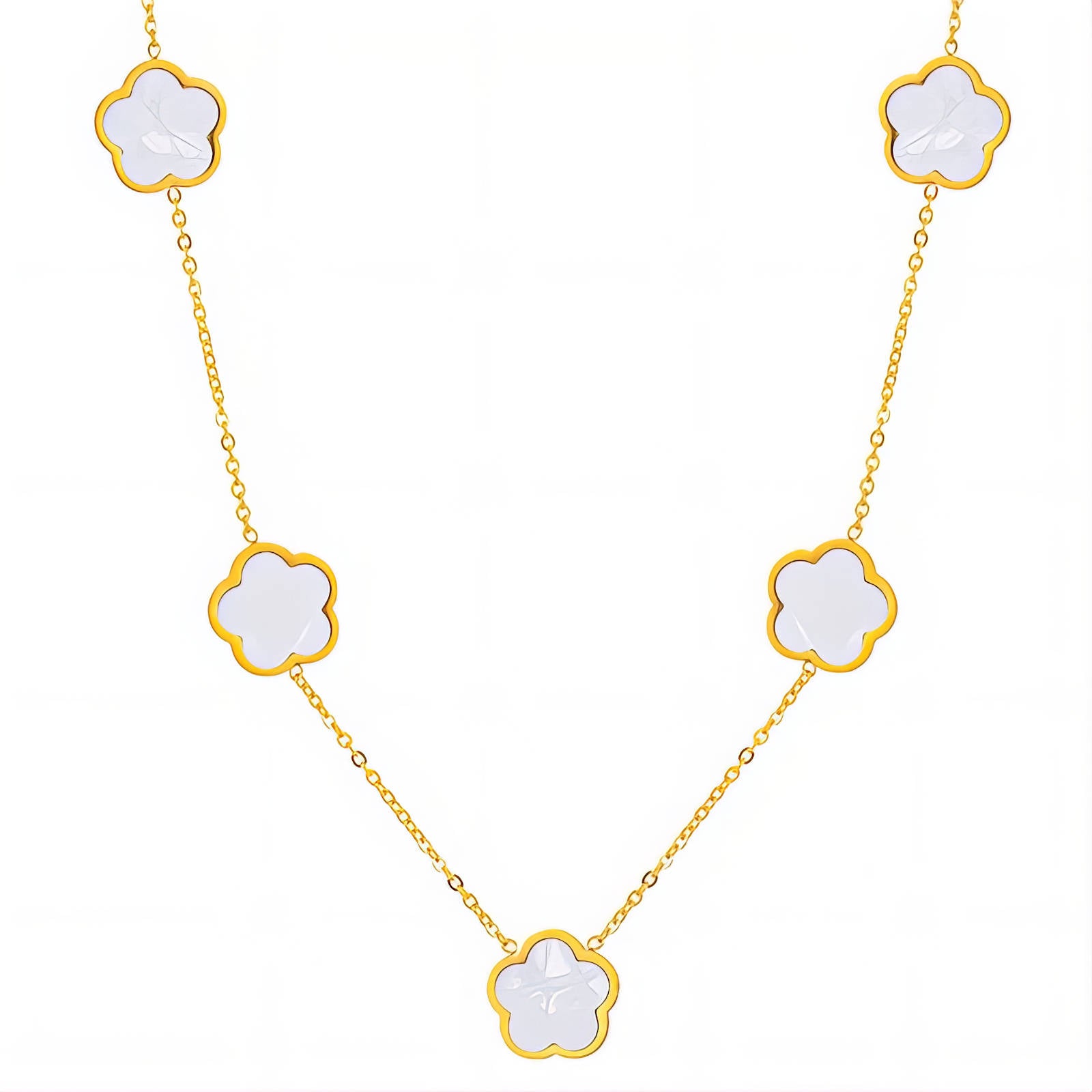 Collier Fleurs, Acier Inoxydable Plaqué Or 18K, Motif Trèfle Vert, Chaîne 43cm avec Extension 5cm, Étanche Hypoallergénique Matière : Acier inoxydable, Plaquage or