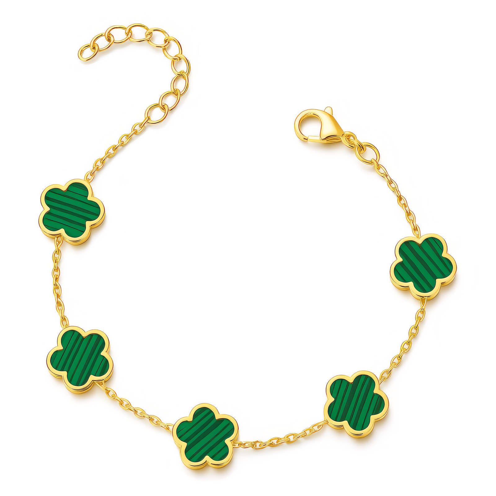 Bracelet Flower Meadow, Acier Plaqué Or 18K, Charm Trèfle Rouge, 16cm + 5cm Extensible, Bijou Hypoallergénique Résistant à l'Eau