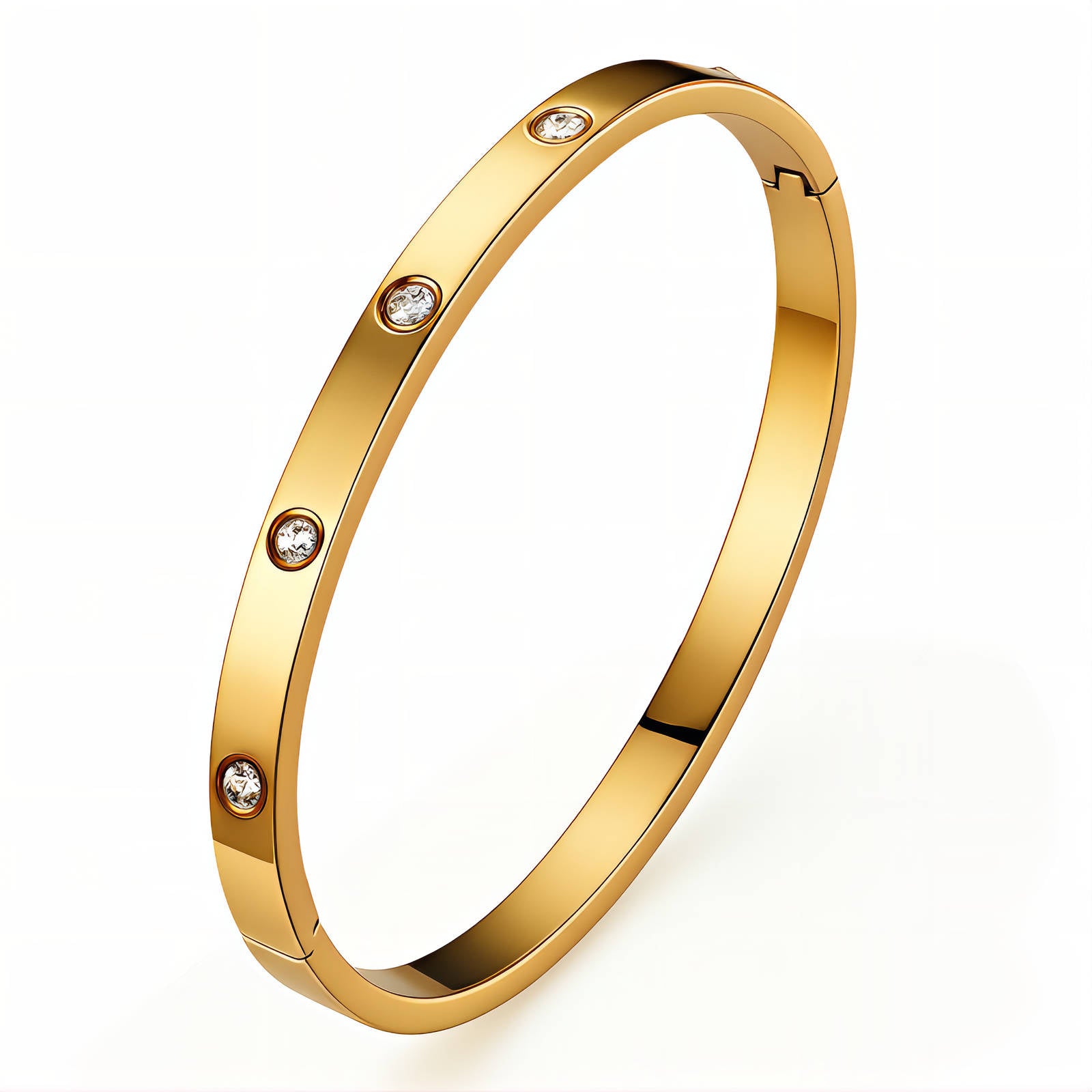 Bracelet Jonc en Acier Inoxydable Plaqué Or 18K avec Zircone Cubique, Diamètre 6 cm, Largeur 0,6 cm, Étanche et Hypoallergénique