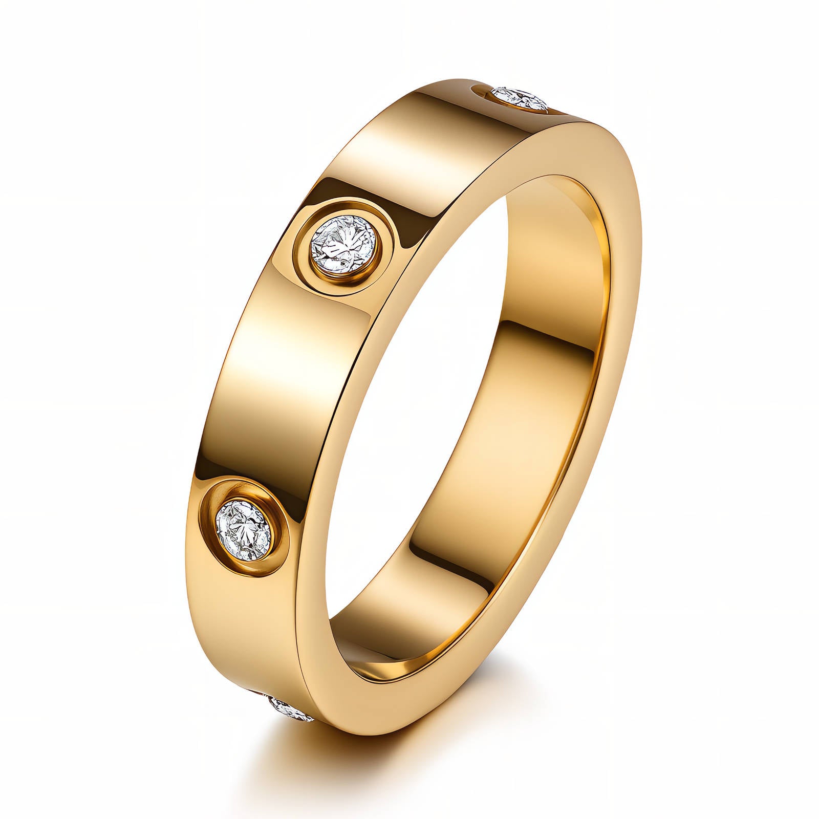 Bague en Acier Inoxydable Plaqué Or 18K avec Zircone Cubique, Taille 8, Étanche et Hypoallergénique, sans Ternissement