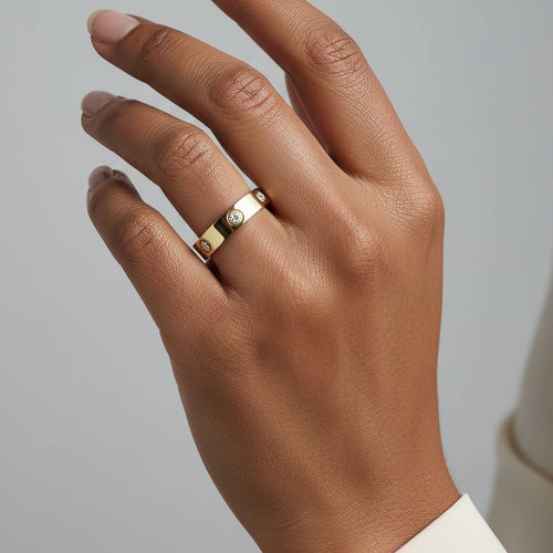 Bague en Acier Inoxydable Plaqué Or 18K avec Zircone Cubique, Taille 8, Étanche et Hypoallergénique, sans Ternissement