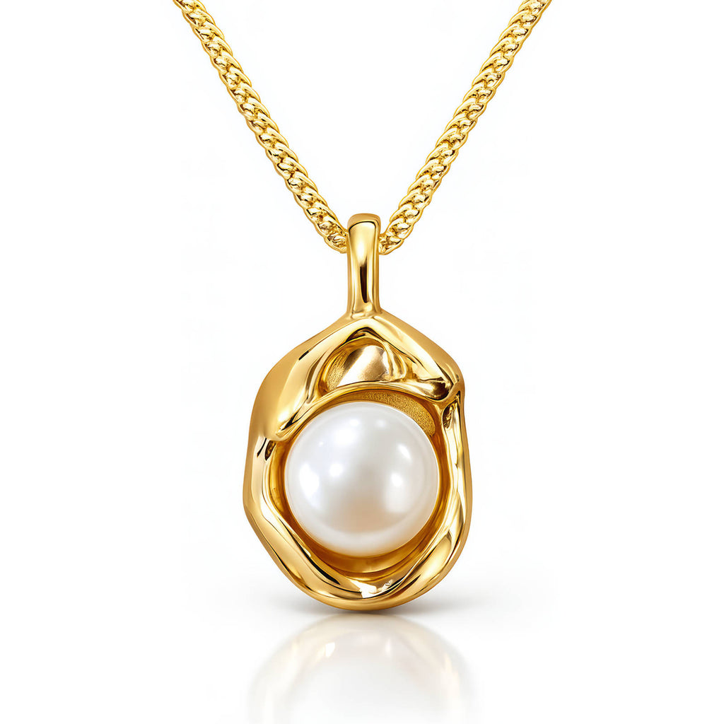 Collier Acier Inoxydable Plaqué Or 18K avec Pendentif Perle, Chaîne 40cm + 5cm avec Extension 5cm, Fermoir Pince de Homard, Étanche