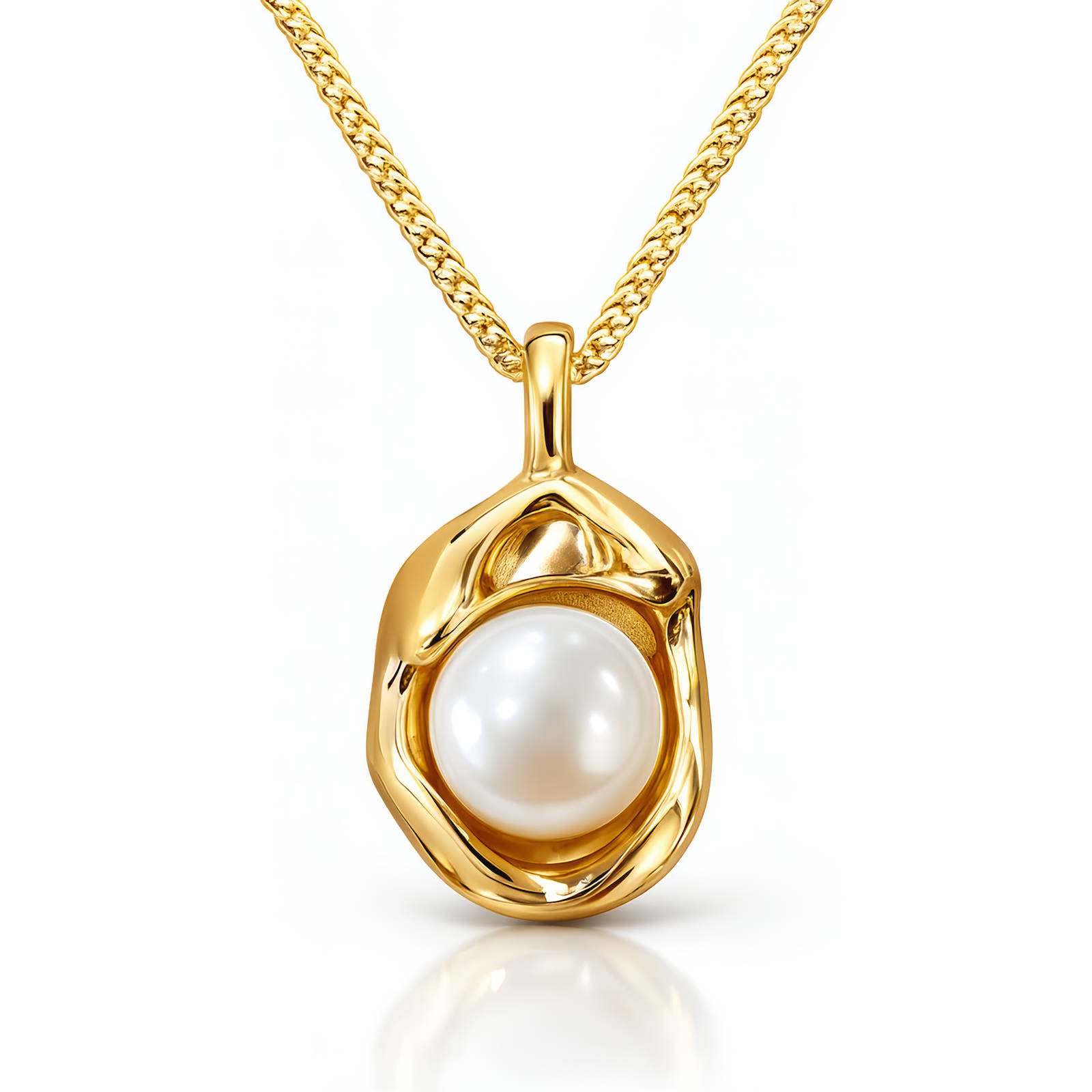 Collier Acier Inoxydable Plaqué Or 18K avec Pendentif Perle, Chaîne 40cm + 5cm avec Extension 5cm, Fermoir Pince de Homard, Étanche