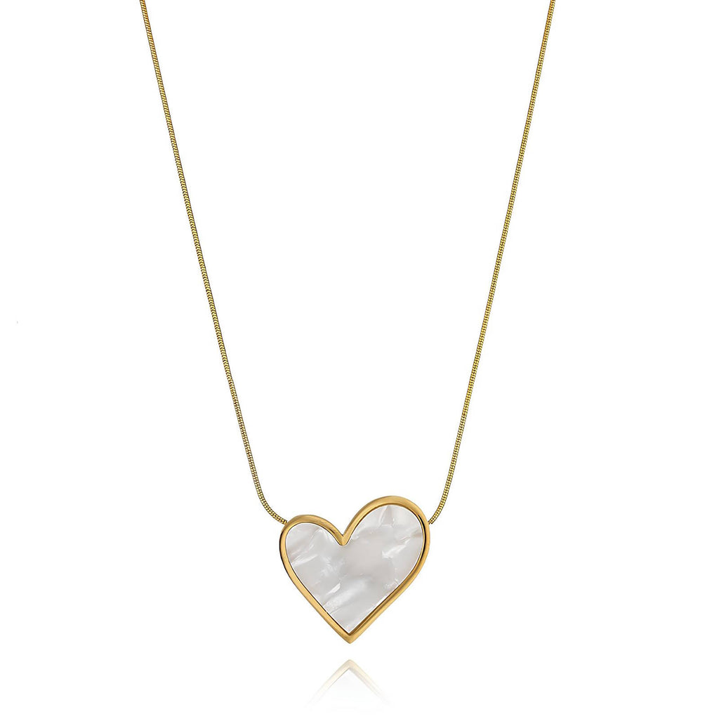 Collier Cœur, Acier Inoxydable Plaqué Or 18K, Incrustation de Nacre, Chaîne de 41cm avec Extension de 5cm, Étanche et Hypoallergénique