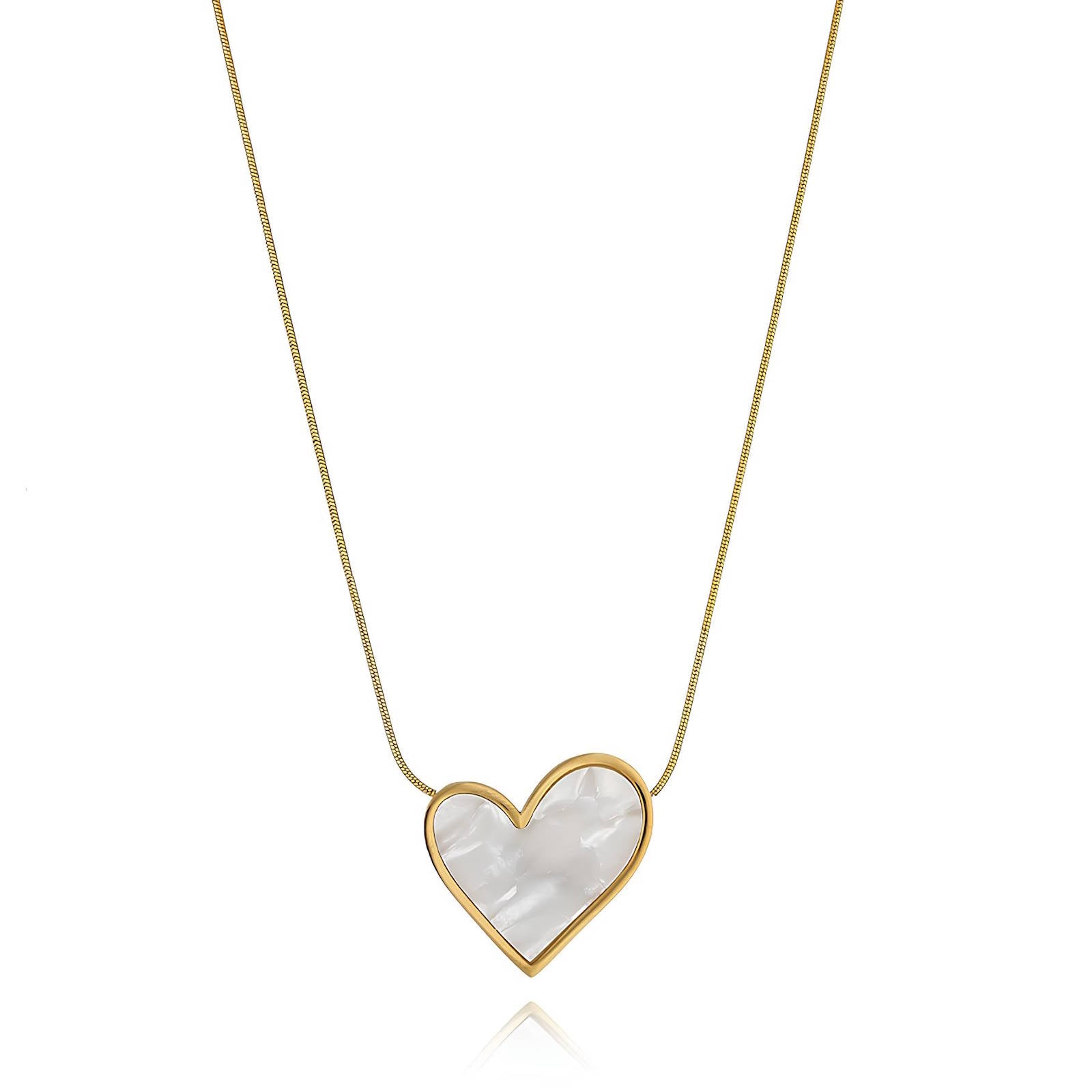 Collier Cœur, Acier Inoxydable Plaqué Or 18K, Incrustation de Nacre, Chaîne de 41cm avec Extension de 5cm, Étanche et Hypoallergénique