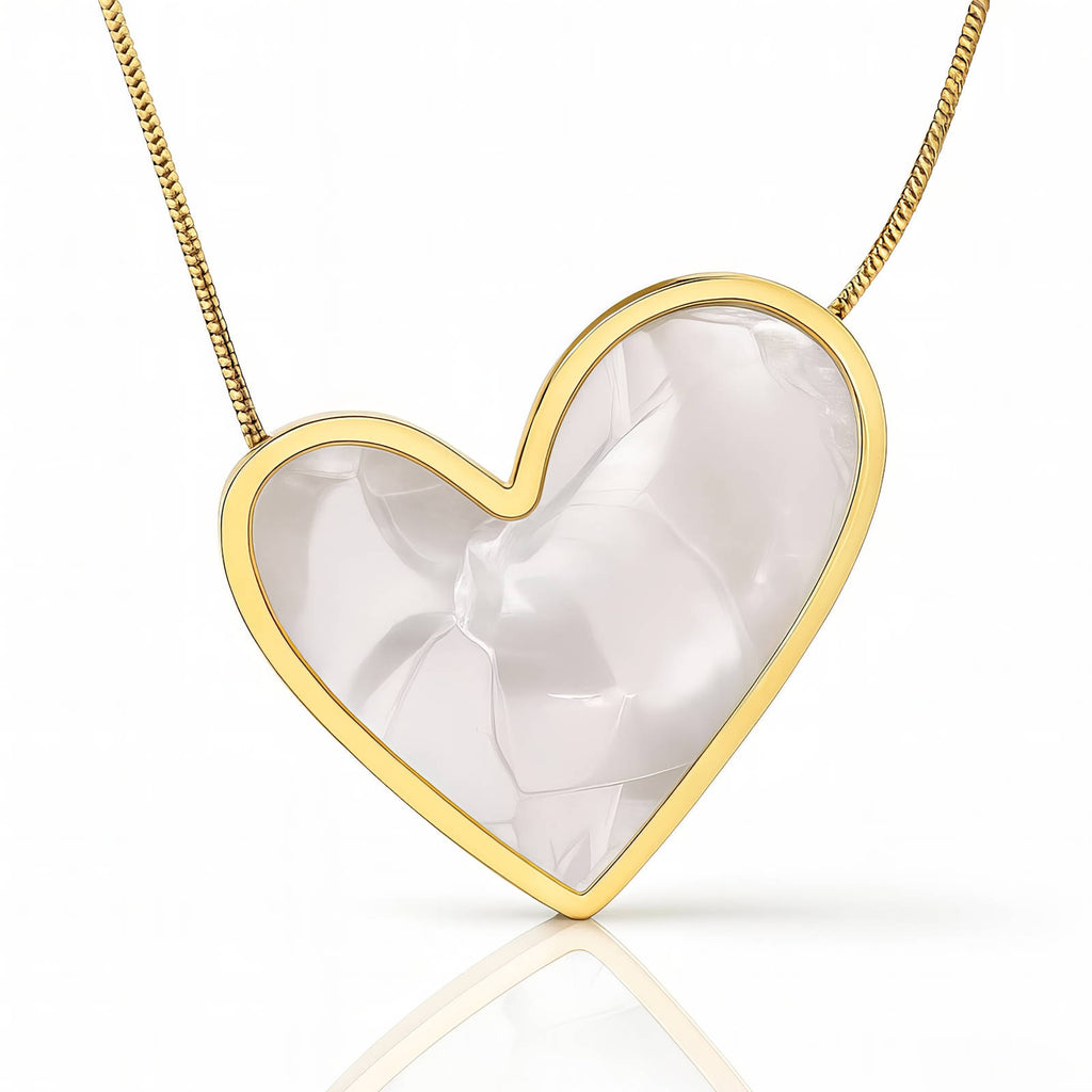 Collier Cœur, Acier Inoxydable Plaqué Or 18K, Incrustation de Nacre, Chaîne de 41cm avec Extension de 5cm, Étanche et Hypoallergénique