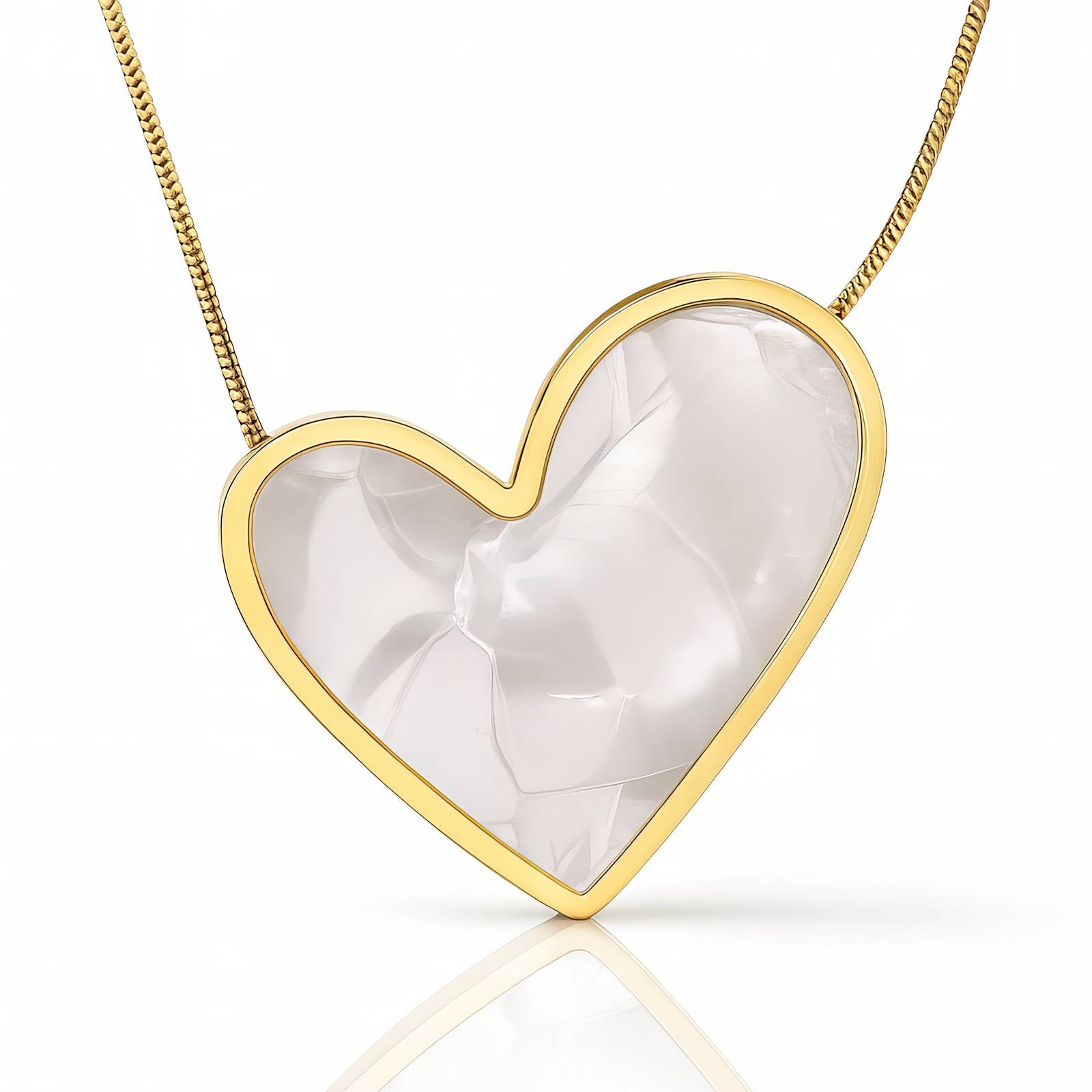 Collier Cœur, Acier Inoxydable Plaqué Or 18K, Incrustation de Nacre, Chaîne de 41cm avec Extension de 5cm, Étanche et Hypoallergénique