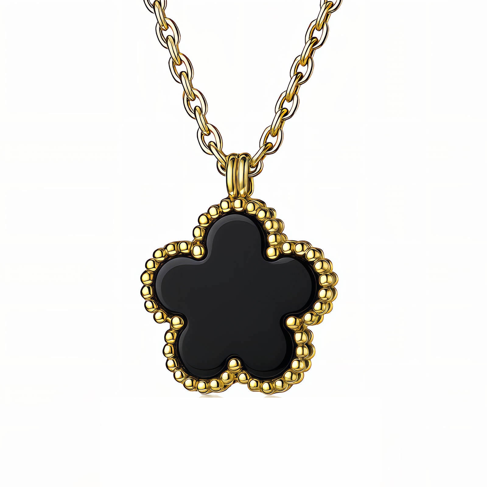 Collier Fleur MaRab, Acier Inoxydable Plaqué Or 18K, Pendentif Trèfle, Étanche Hypoallergénique, Chaîne 41cm avec Extension 5cm