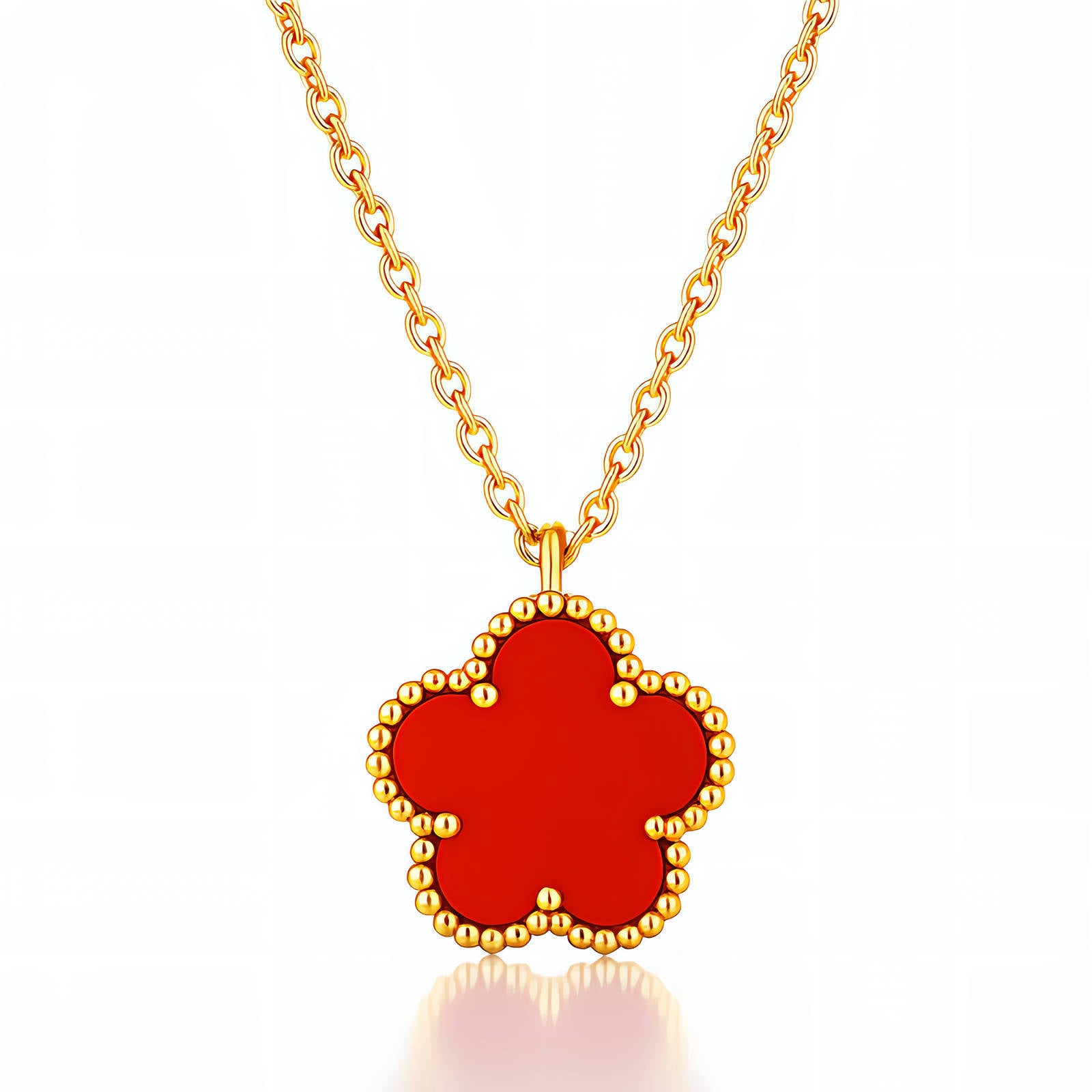 Collier Fleur MaRab, Acier Inoxydable Plaqué Or 18K, Pendentif Trèfle, Étanche Hypoallergénique, Chaîne 41cm avec Extension 5cm