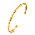Bracelet Jonc en Acier Inoxydable Plaqué Or 18K, Motif Bambou, Étanche et Hypoallergénique, Diamètre 6,5 cm, Largeur 0,5 cm, Poids 13g