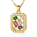 Collier en Acier Inoxydable Plaqué Or 18K avec Pendentif en Zircone Cubique Multicolore, Forme Rectangulaire, Chaîne 41cm + 6cm, Étanche à l'Eau
