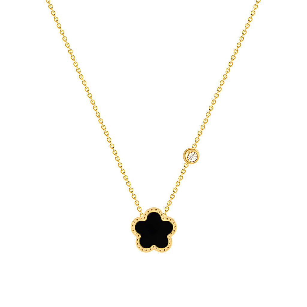 Collier Fleur, Acier Inoxydable Plaqué Or 18K, Pendentif Bleu avec Zircone Cubique, Chaîne 41cm, Bijou Étanche et Hypoallergénique