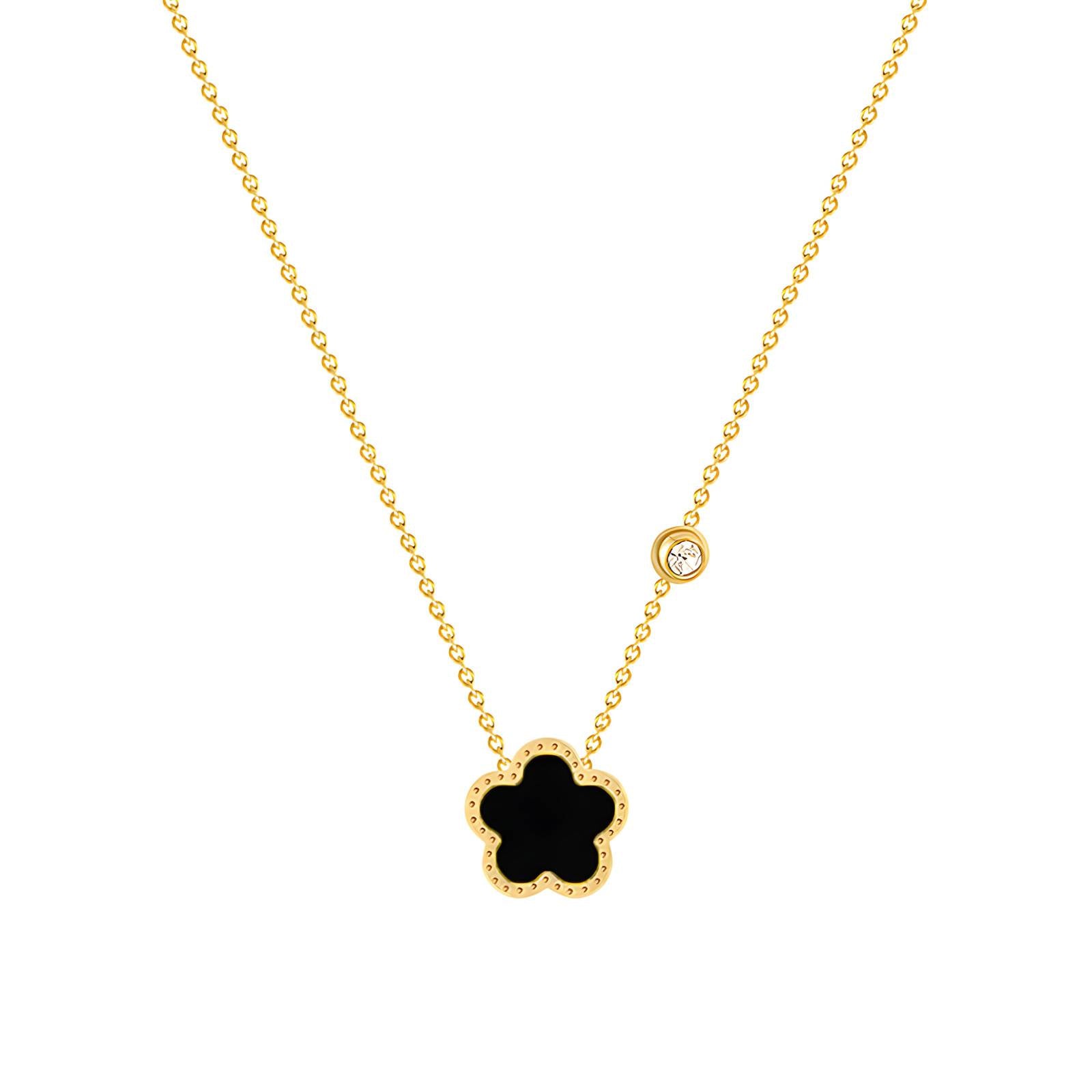 Collier Fleur, Acier Inoxydable Plaqué Or 18K, Pendentif Bleu avec Zircone Cubique, Chaîne 41cm, Bijou Étanche et Hypoallergénique
