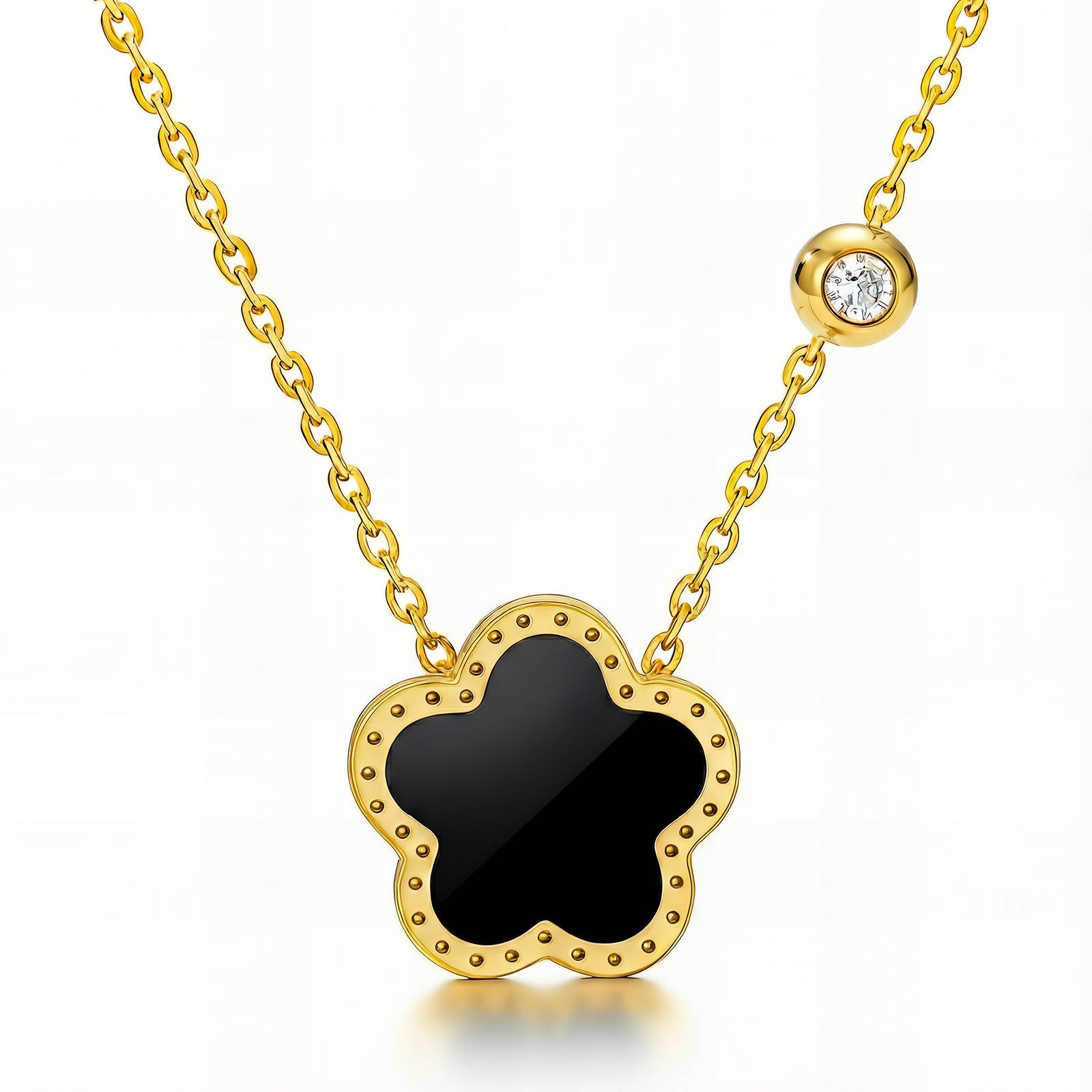 Collier Fleur, Acier Inoxydable Plaqué Or 18K, Pendentif Bleu avec Zircone Cubique, Chaîne 41cm, Bijou Étanche et Hypoallergénique