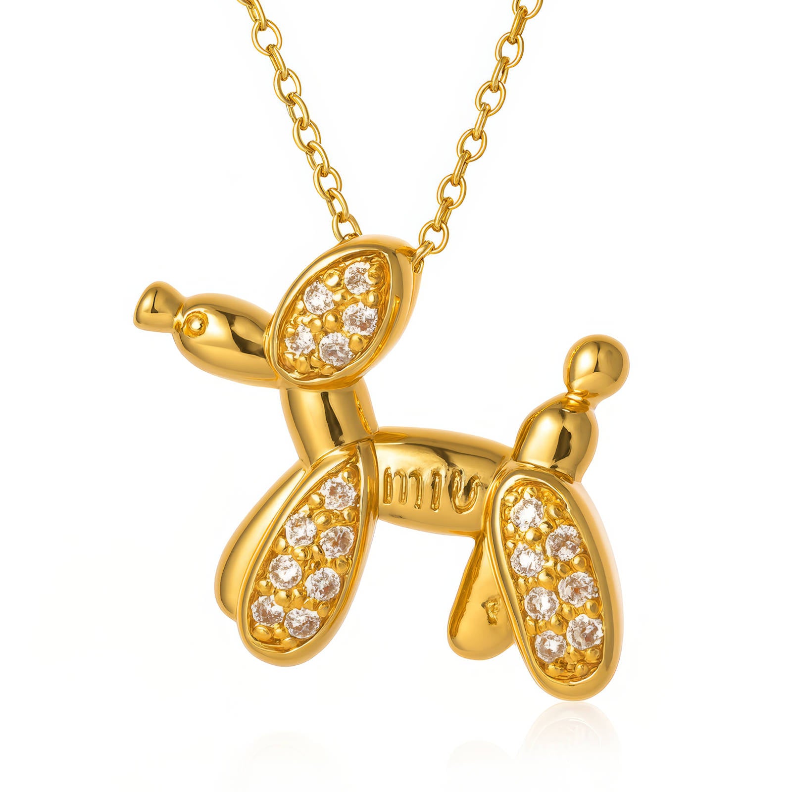 Collier Chien, Acier Plaqué Or 18K Ce collier enchanteur avec pendentif chien ballon est une pièce de bijouterie ludique et élégante qui allie joie et style.