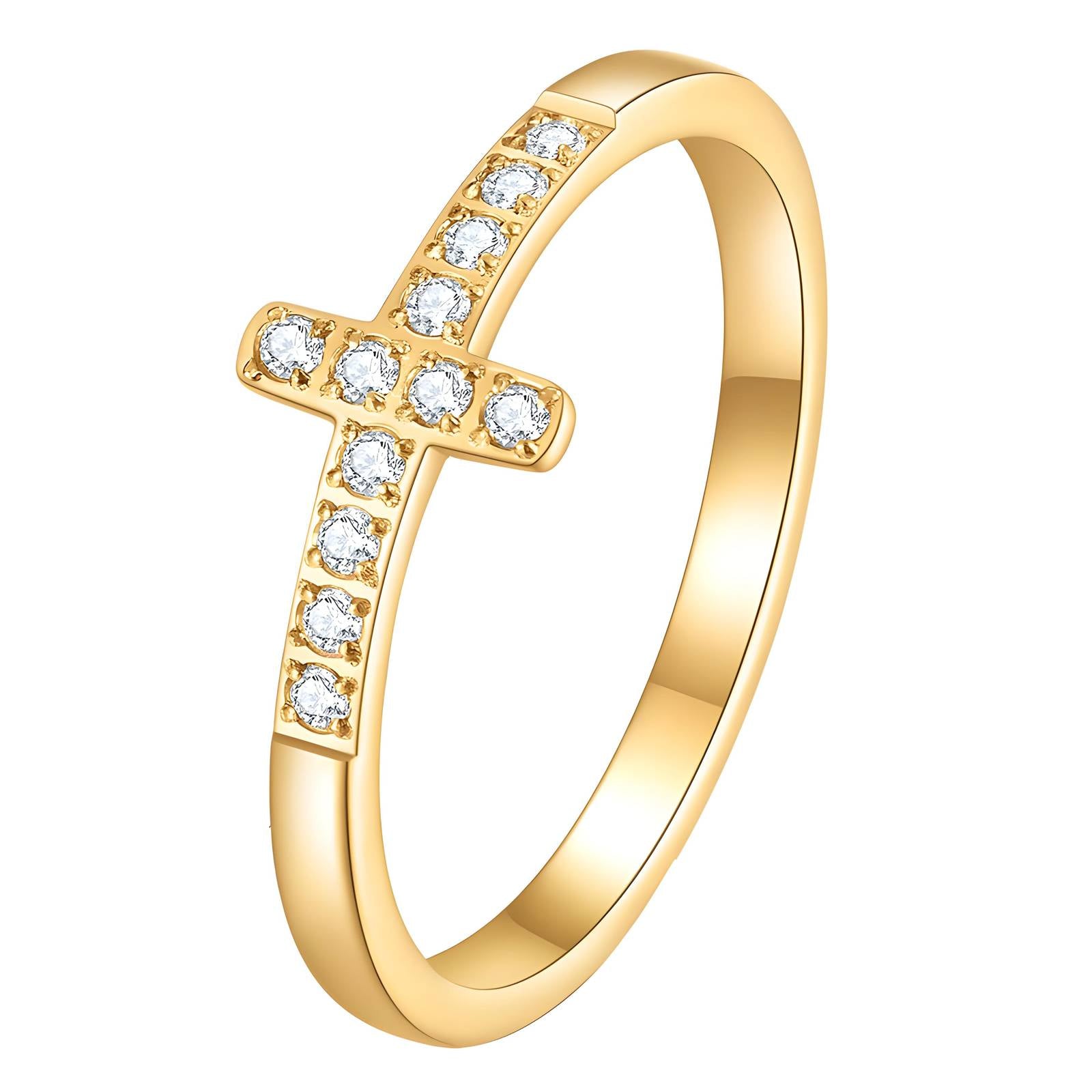 Bague Croix plaquée Or 18K avec Zircone Cubique taille 7, en Acier Inoxydable, Bijou Étanche et Hypoallergénique
