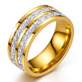 Bague en Acier Inoxydable Plaqué Or 18K avec Zircone Cubique, Double Rang de Cristaux, Taille 8, Étanche et Hypoallergénique