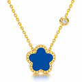 Collier Fleur, Acier Inoxydable Plaqué Or 18K, Pendentif Bleu avec Zircone Cubique, Chaîne 41cm, Bijou Étanche et Hypoallergénique