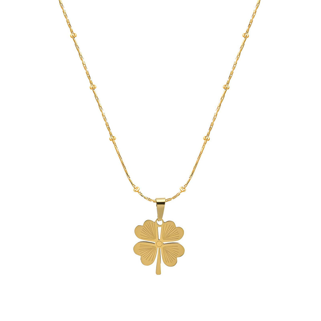 Collier pendentif trèfle à quatre feuilles en acier inoxydable plaqué or 18K avec zircone cubique, chaîne 40cm + 5cm, bijou étanche et hypoallergénique