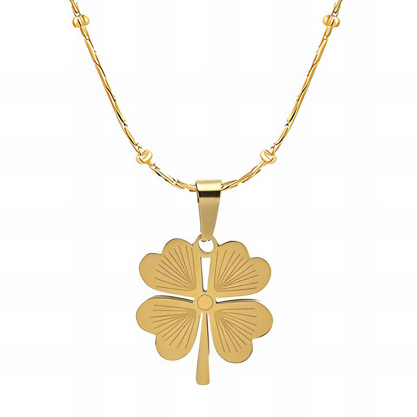 Collier pendentif trèfle à quatre feuilles en acier inoxydable plaqué or 18K avec zircone cubique, chaîne 40cm + 5cm, bijou étanche et hypoallergénique