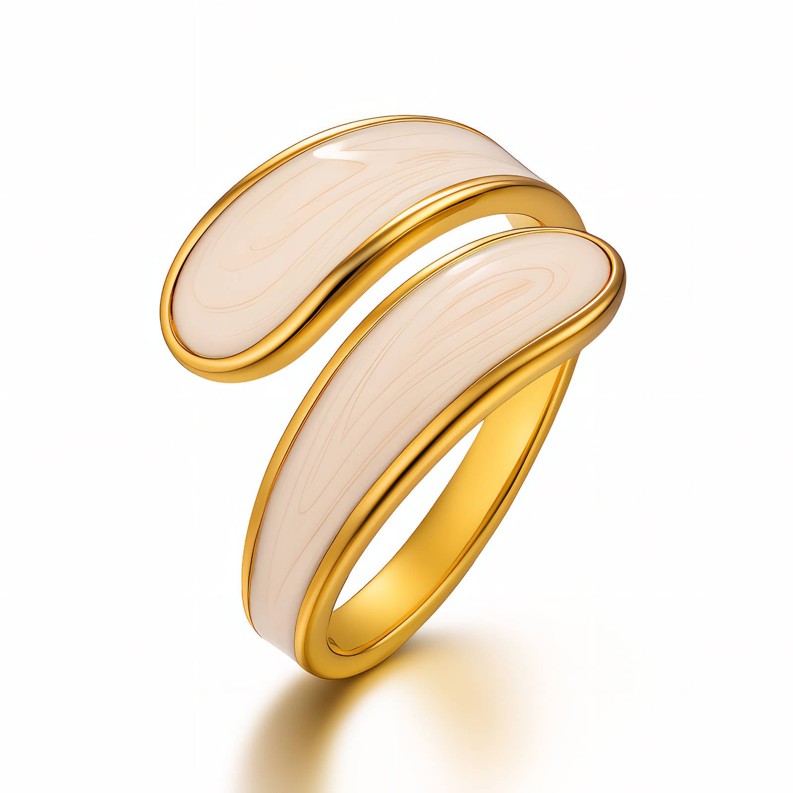 Bague en Acier Inoxydable Plaqué Or 18K avec Émail, Ajustable, Étanche, Hypoallergénique, sans Ternissement