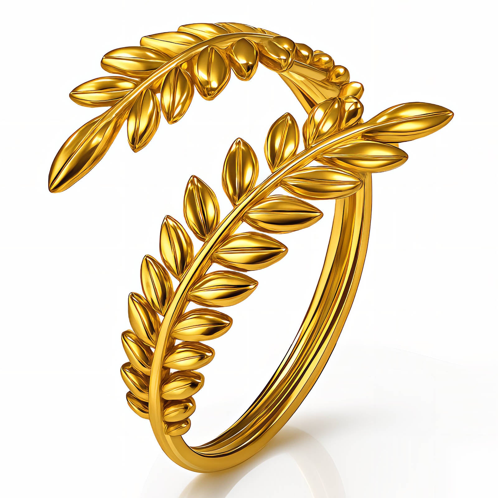 Bague Feuilles, Acier Inoxydable Plaqué Or 18K, Ajustable, Étanche et Hypoallergénique, sans Ternissement.
