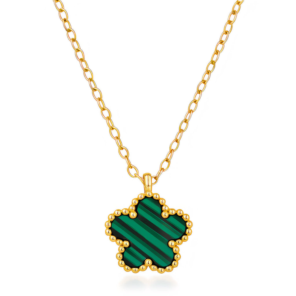 Collier Fleur MaRab, Acier Inoxydable Plaqué Or 18K, Pendentif Trèfle, Étanche Hypoallergénique, Chaîne 41cm avec Extension 5cm