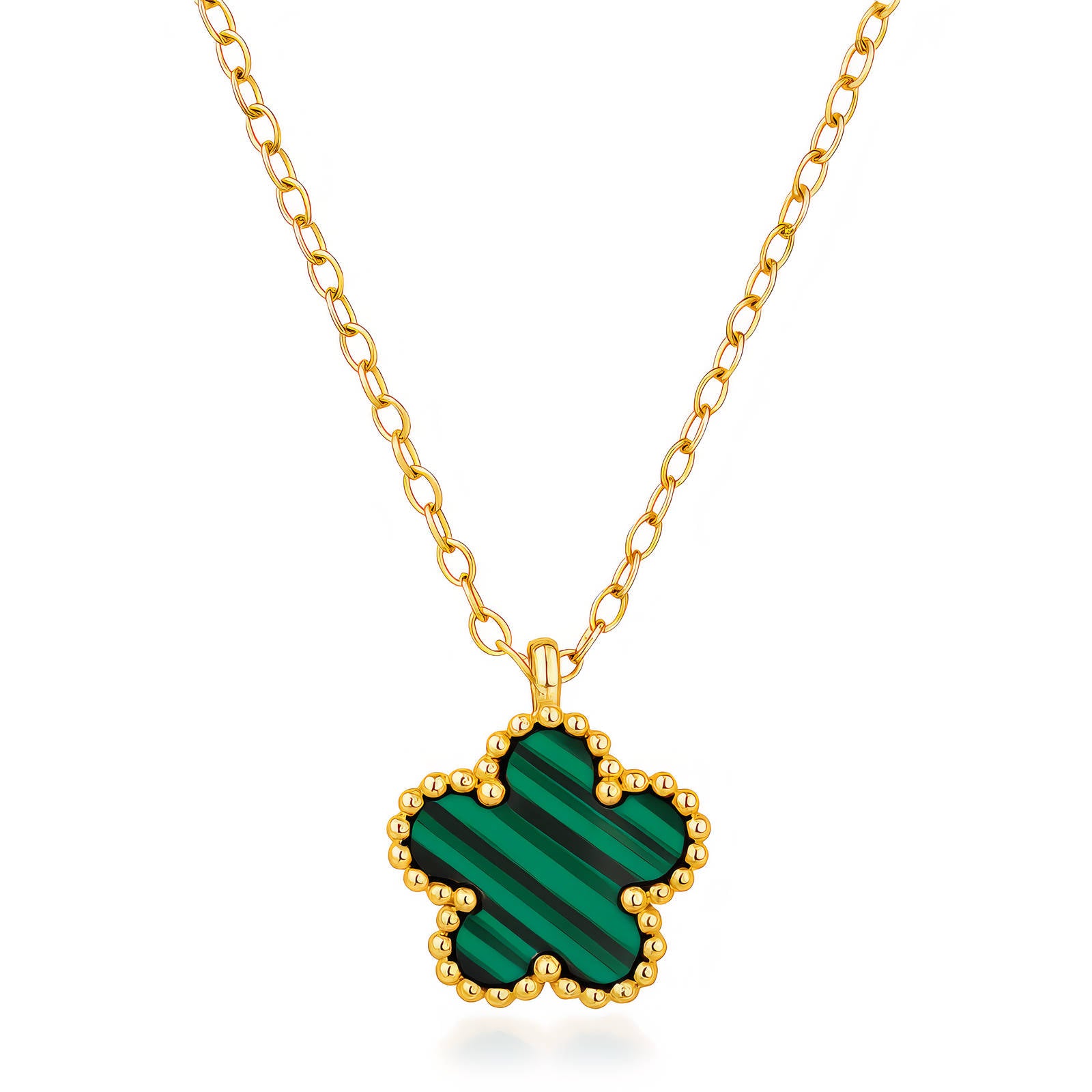 Collier Fleur MaRab, Acier Inoxydable Plaqué Or 18K, Pendentif Trèfle, Étanche Hypoallergénique, Chaîne 41cm avec Extension 5cm