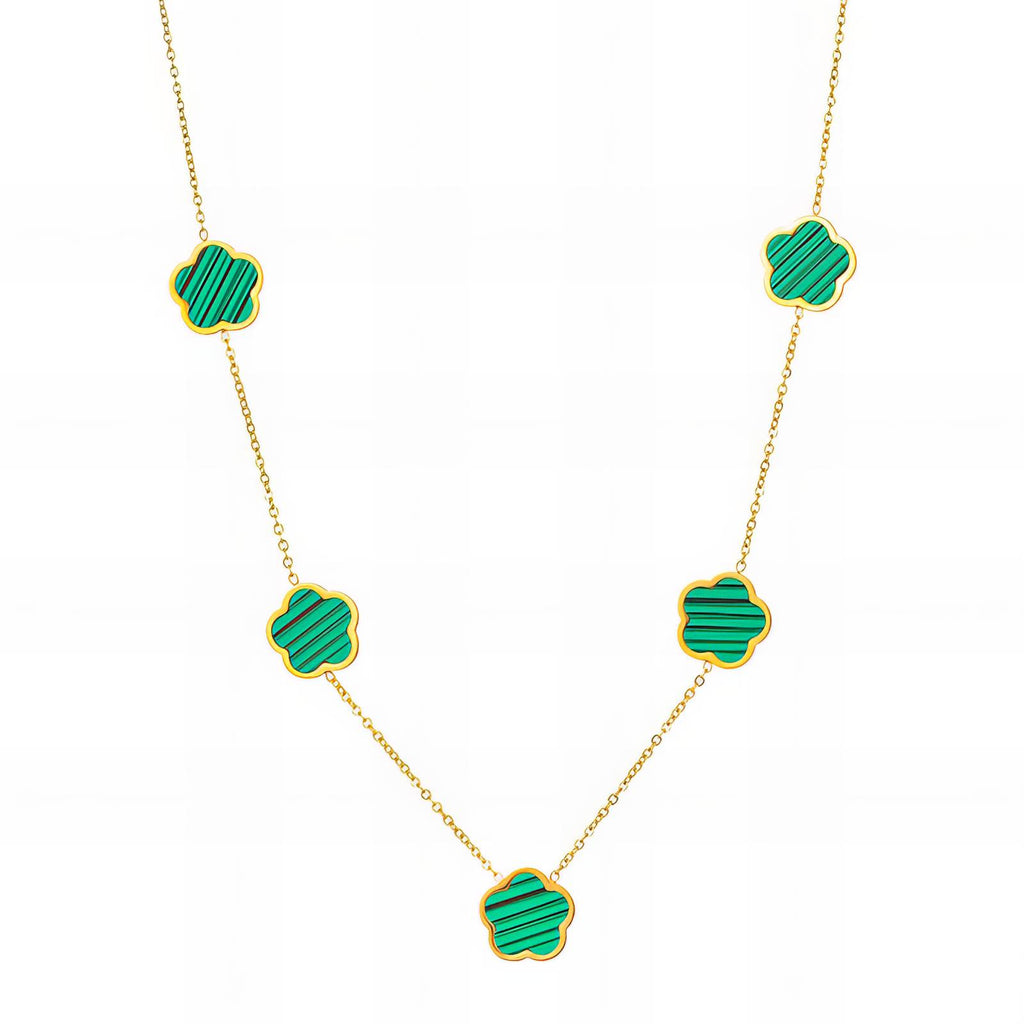 Collier Fleurs, Acier Inoxydable Plaqué Or 18K, Motif Trèfle Vert, Chaîne 43cm avec Extension 5cm, Étanche Hypoallergénique Matière : Acier inoxydable, Plaquage or