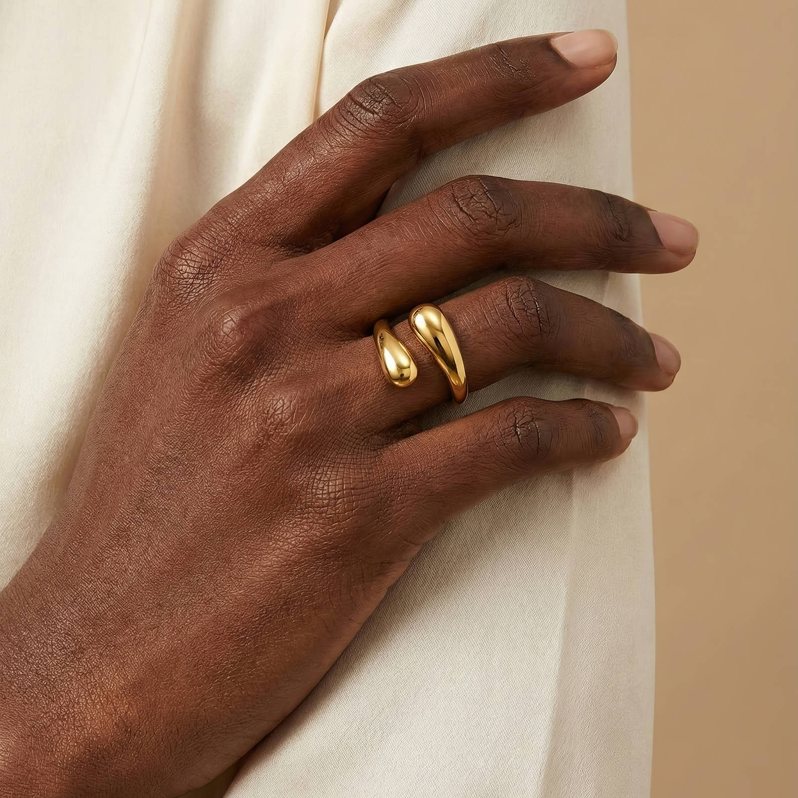Bague en Acier Inoxydable Plaqué Or 18K, Ajustable, Étanche, Hypoallergénique, sans Ternissement, Bague Ouverte, 2g