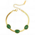 Bracelet en Acier Inoxydable Plaqué Or 18K avec Inserts de Pierre Verte, Étanche et Hypoallergénique, 17cm + 4,5cm d'Extension