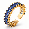 Bague réglable en acier inoxydable plaqué or 18 carats avec oxyde de zirconium bleu, imperméable et hypoallergénique