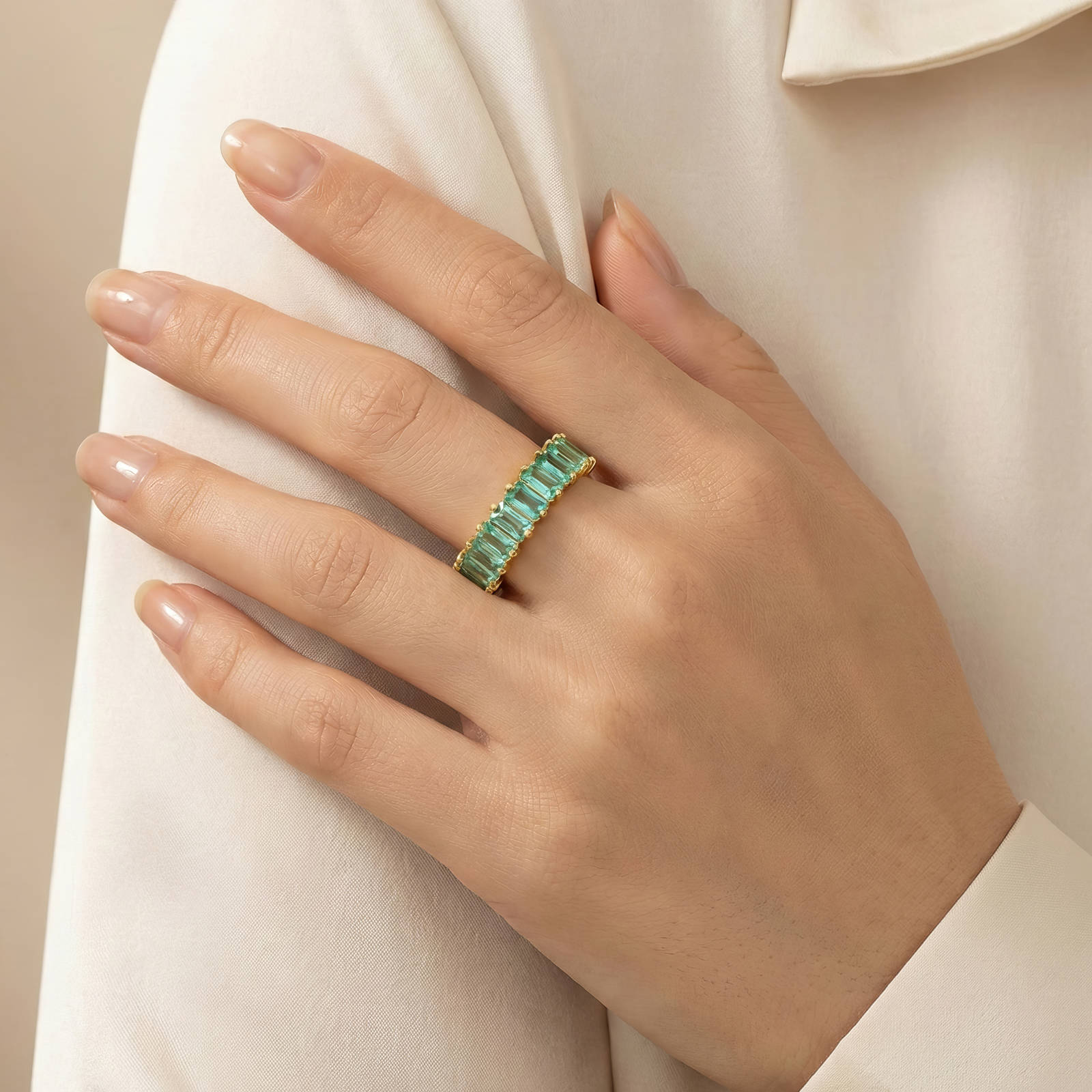 Bague réglable en acier inoxydable plaqué or 18 carats avec oxyde de zirconium bleu, imperméable et hypoallergénique