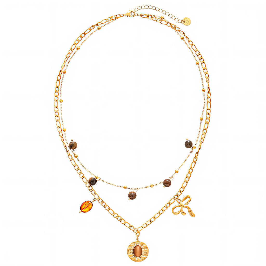 Collier Nœud Femme, Acier Inoxydable Plaqué Or 18K, Chaîne Dorée Résistante à l'Eau avec Pendentif Nœud, Durable &amp; Inoxydable, Look Élégant en Superposition