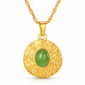 Collier en Acier Inoxydable Plaqué Or 18K avec Pendentif Pierre Verte, Design Filigrane Rond, Chaîne 38cm +7cm, Étanche à l'Eau