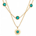 Collier Soleil, Acier Inoxydable Plaqué Or 18K, Accents en Pierre Turquoise, Design à Chaînes Superposées, Imperméable et Hypoallergénique, Longueur 40-50cm