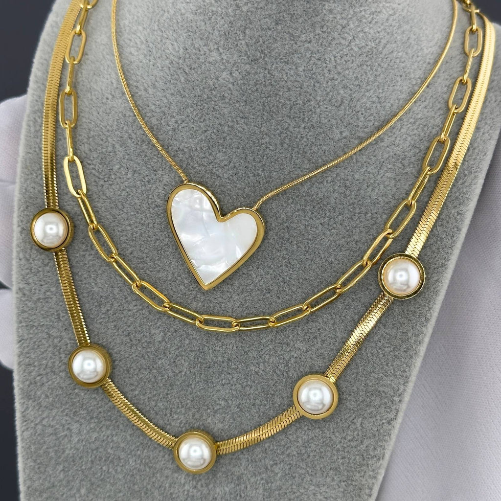 Collier Cœur, Acier Inoxydable Plaqué Or 18K, Incrustation de Nacre, Chaîne de 41cm avec Extension de 5cm, Étanche et Hypoallergénique
